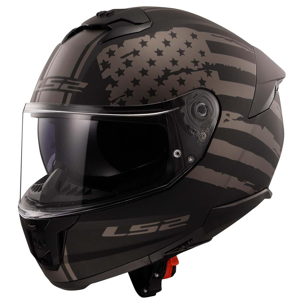 LS2 full-face helmet front view showing aerodynamic shell and clear shield benefit visibility