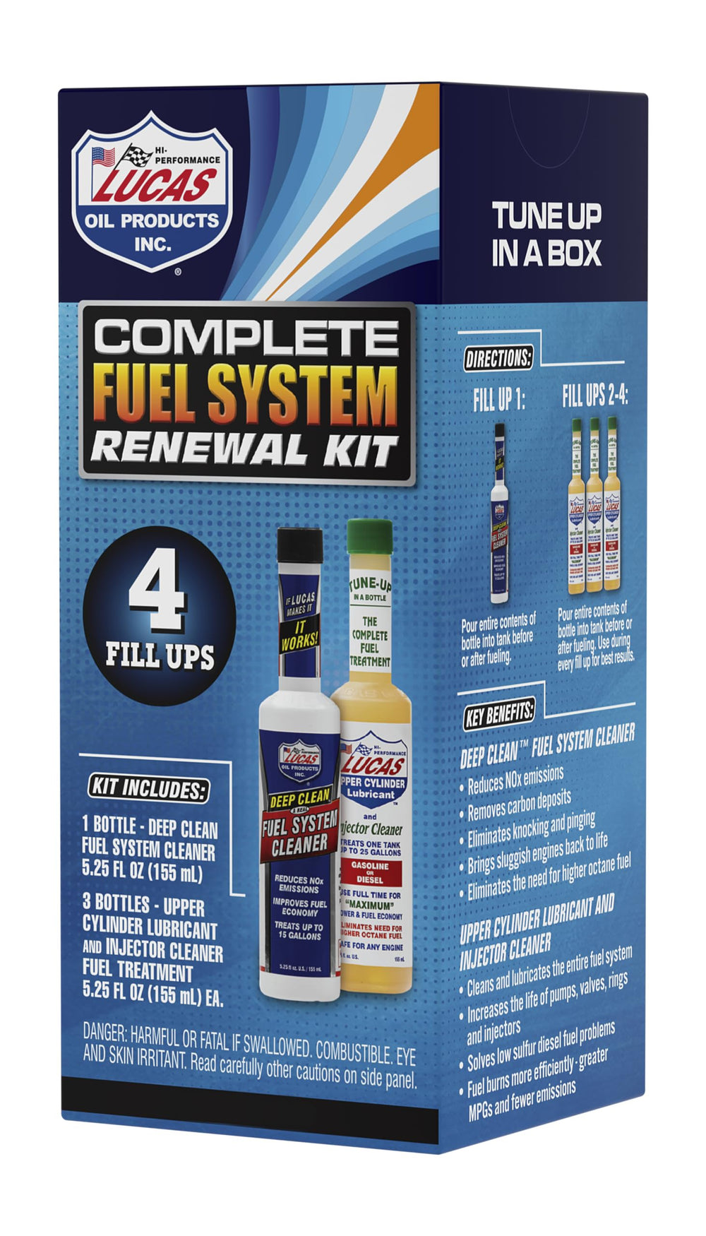 Lucas Oil 10966 front packaging showing kit contents and benefit of complete system cleaning