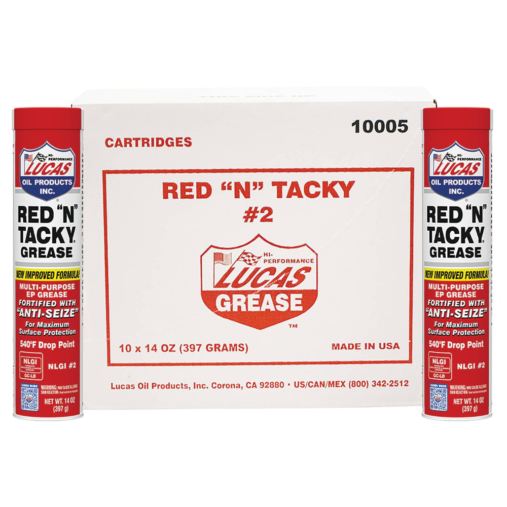 Lucas Oil front packaging showing 10-tube case and clear labeling benefit
