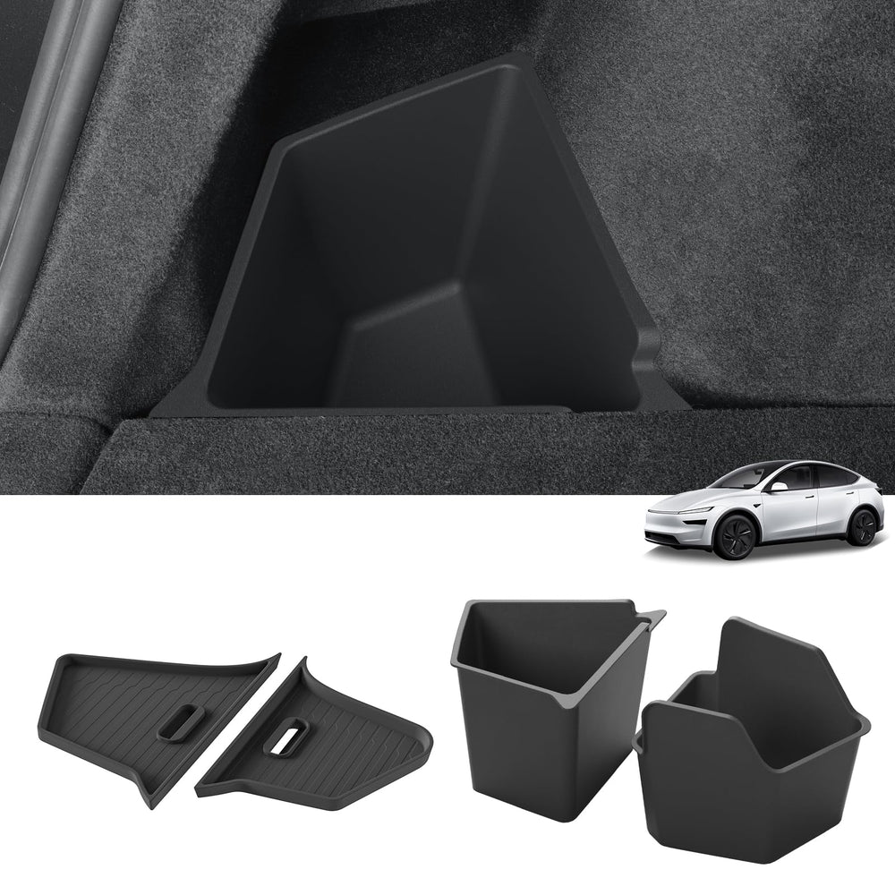 LUCKEASY front view of both rear trunk bins showing OEM fit and neat storage