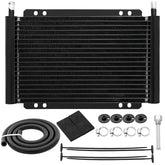 LuckySlycyc front view of transmission cooler showing compact core and mounting points for improved cooling