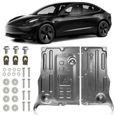 Lumlazni front skid plate installed on Tesla showing full frontal protection benefit