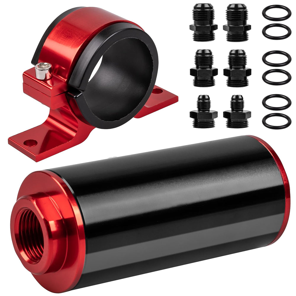 Luney front view inline fuel filter showing ports and housing for quick identification and fit