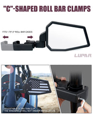 Lupar adjustable C-clamp bracket mounted on roll cage illustrating easy tool-based installation