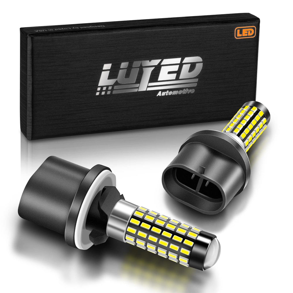 LUYED 880 front view showing bulb pair and packaging with clear upgrade benefits