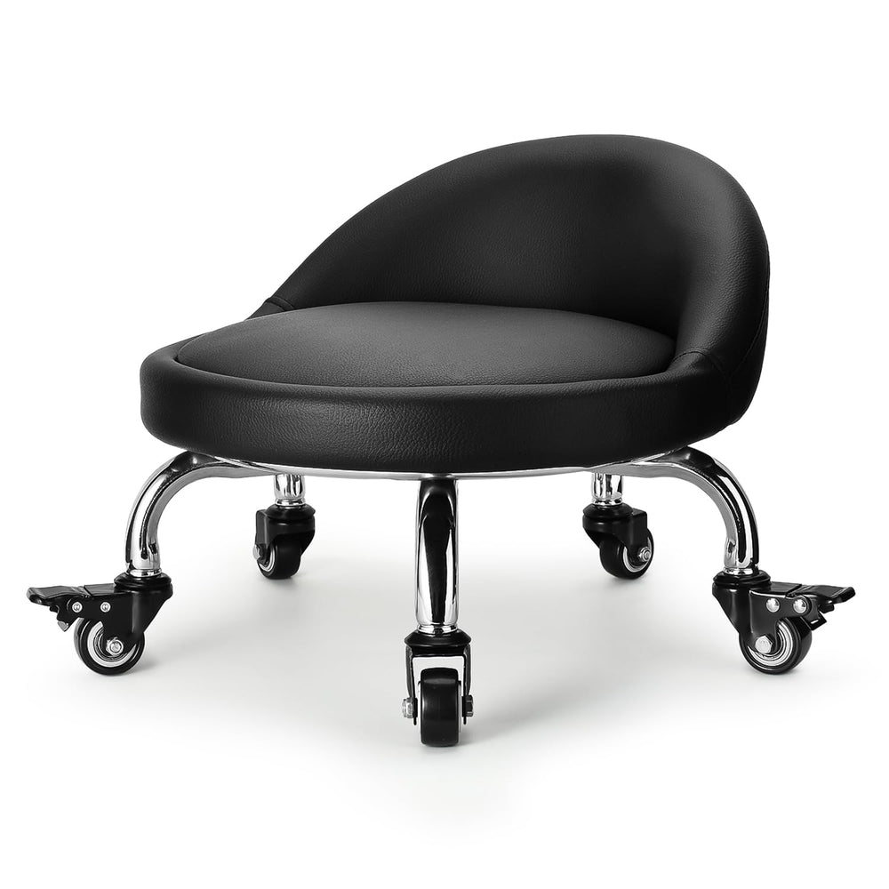 LWADALN front view of low rolling stool showing compact mobility and comfort