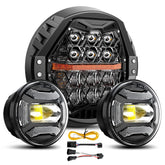 LX-LIGHT 7-inch headlight front view showing bright beam and improved visibility