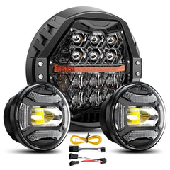 LX-LIGHT 7-inch headlight front view showing bright beam and improved visibility