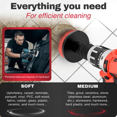 M&A QUALITY brushes attached to drill cleaning a grout seam, faster scrubbing benefit