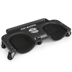 M-AUTO front view of rolling knee creeper showing stable base and tray for convenience