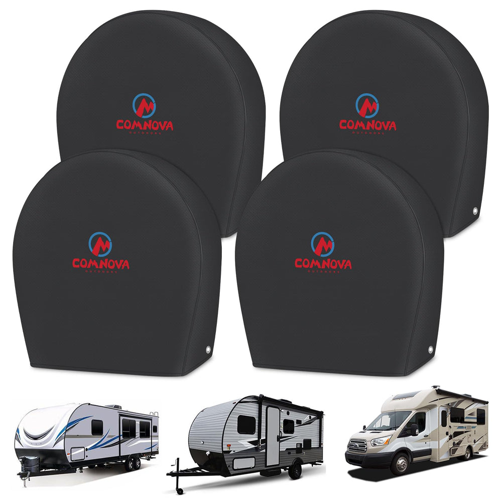 M COMNOVA OUTDOORS front view of four packaged tire covers showing included set and material