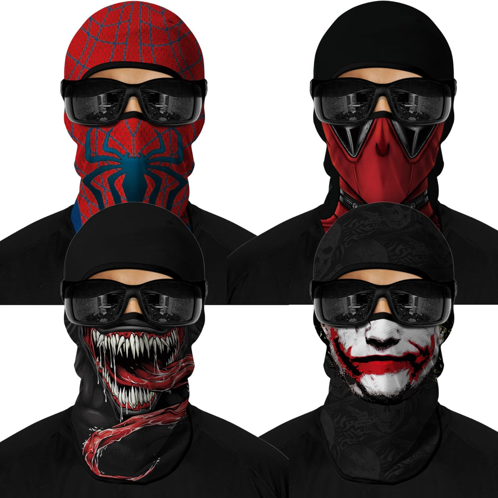 M-YOUNG front view of full-face balaclava showing printed design and fit benefit