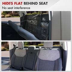 Mabett installed on folded rear seats demonstrating hidden storage convenience