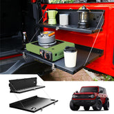 Mabett front view of tailgate table mounted on Bronco showing sturdy fit