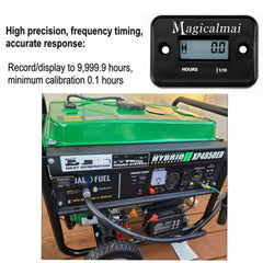 Magicalmai hour meter mounted on a lawn mower showing durable outdoor use