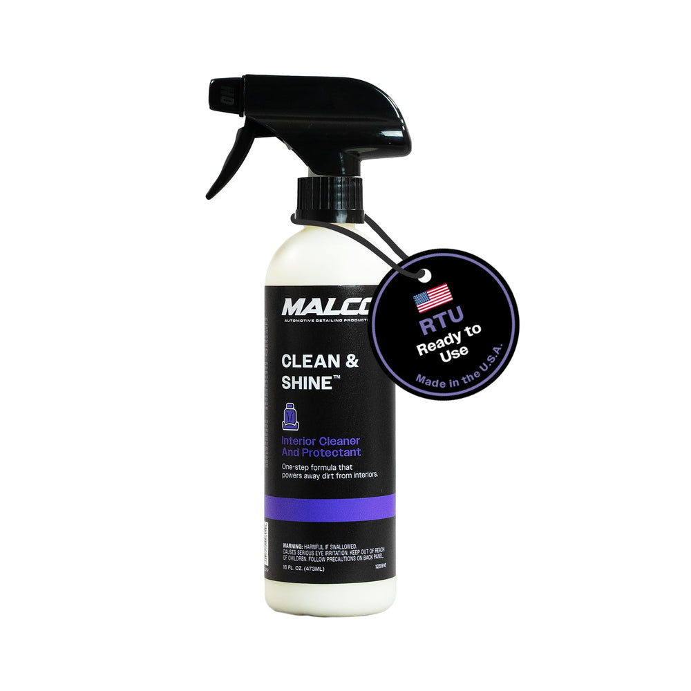 Malco spray bottle front view showing label and easy-hold design for quick cleaning