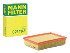 Mann Filter C 25 114/1 front packaging showing model and fit information, ensuring correct selection