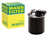 MANN-FILTER front view showing filter canister and connections, ensures correct fit