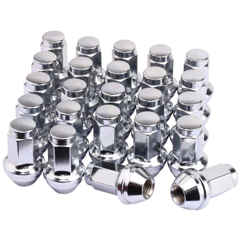Mardarth front view of 24-piece lug nuts showing chrome finish and OEM fit benefit