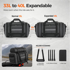 Marscamd bag expanded versus compact to show 33L to 40L capacity — flexible storage
