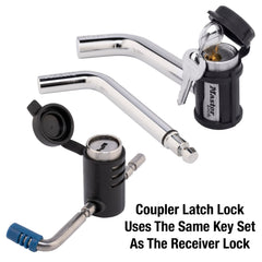Master Lock receiver lock close-up showing bent-pin and sleeve for increased shear resistance