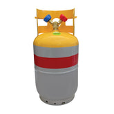 Mastercool front view of cylinder showing connection and DOT stamp, ensures compliant handling