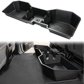MAXDOM under-seat organizer front view showing three-module layout and tidy storage