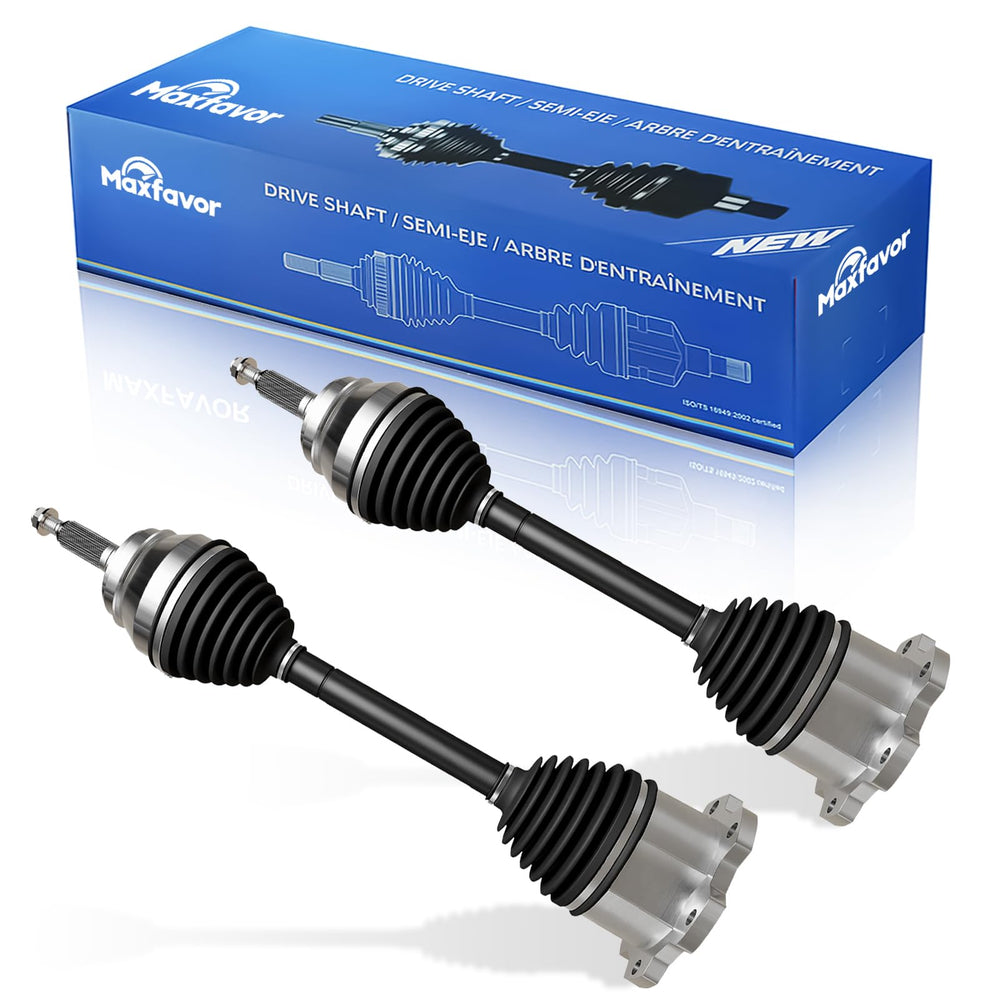 Maxfavor packaged front axle pair showing durable components and ready-to-install benefit