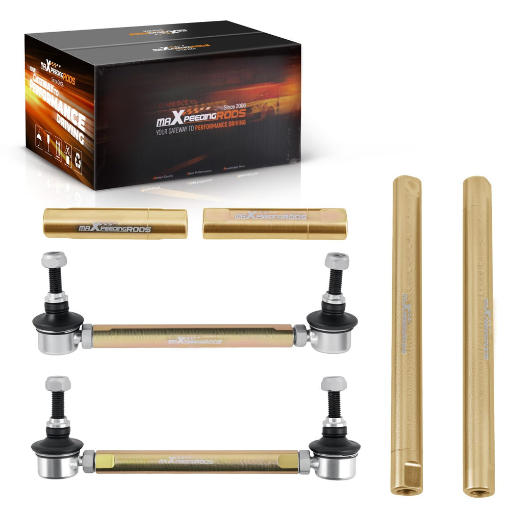 maXpeedingrods front sway bar end links packaging showing kit contents and benefit of complete set