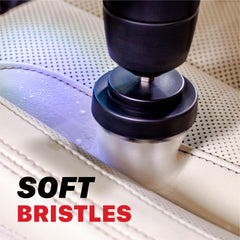 Maxshine brush attached to drill cleaning leather seat effectively
