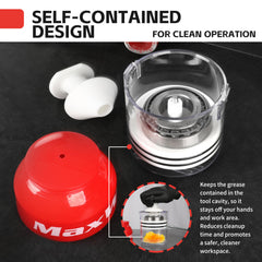 MaxWorks tool cavity with expelled grease illustrating contained cleanup benefit