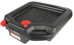 MaxWorks front view of drain container showing shape and capacity for cleaner oil changes
