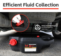 MaxWorks container positioned under truck drain collecting oil with minimal mess