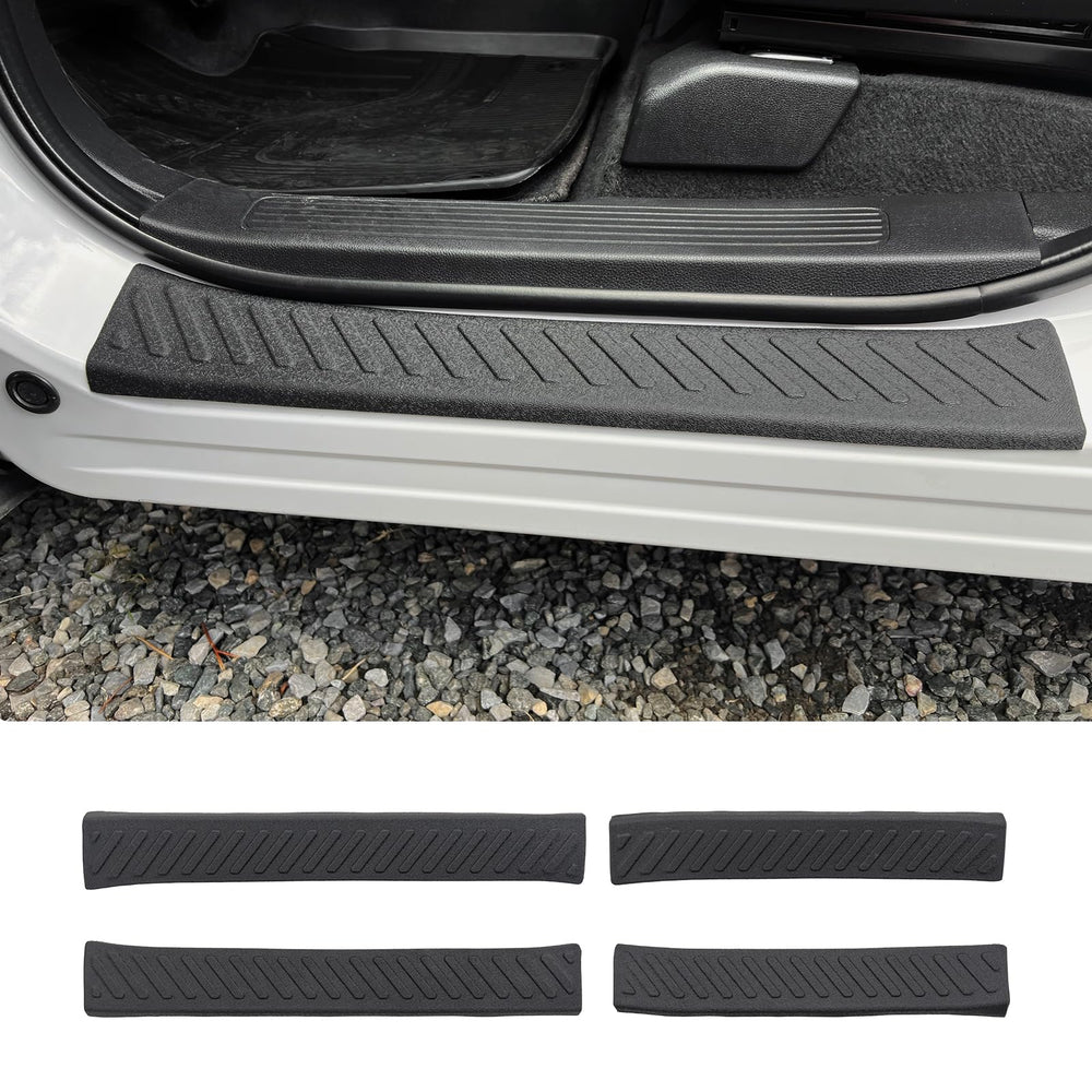 Maxzina front view of door sill protector packaging showing fitment details and quick benefit