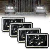 MAYELLO front view of 4x6 headlight pack showing bright lenses and fitment benefit