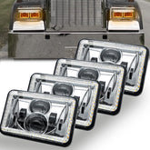 MAYELLO front view of 4x6 LED headlight showing bright beam and improved visibility