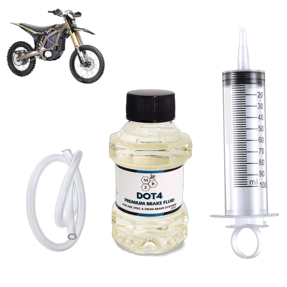MBZ Moto front packaging showing complete Ultra Bee bleed kit and easy setup benefit