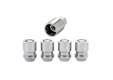 McGard chrome wheel locks front view showing four locks and one key for theft protection