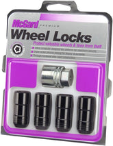 McGard 24220 front view showing four black cone-seat locks and key for theft protection