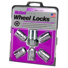 McGard chrome cone seat wheel locks front view showing polished finish benefit security