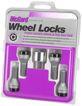 McGard 27326 front view showing four black bolt-style wheel locks and key for secure protection