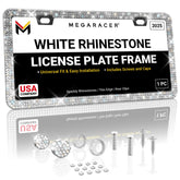 Mega Racer front view of bling license frame showcasing sparkle and fit