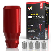 Mega Racer front view of red aluminum shift knob showing racing styling and durable finish