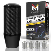 Mega Racer front view of black carbon fiber shift knob showing glossy finish and JDM styling benefits