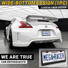 Mega Racer frame mounted on a black sedan illustrating sleek installed look