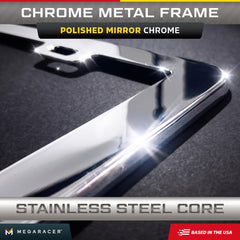 Mega Racer rear-mounted chrome frame demonstrating secure fit and law-friendly exposure