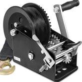 Megaflint winch front view showing compact durable frame and mounting base for reliable setup