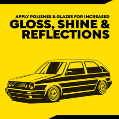 Meguiar's pad polishing paint panel shows improved gloss and reflection