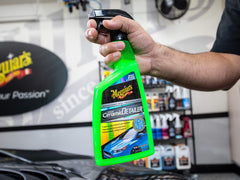 Meguiar's product wiped with microfiber showing safe-cleaning benefit