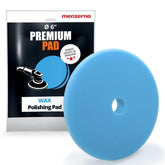 menzerna front view of blue wax foam pad showing round profile and even surface benefit